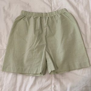 Green and white gingham shorts.